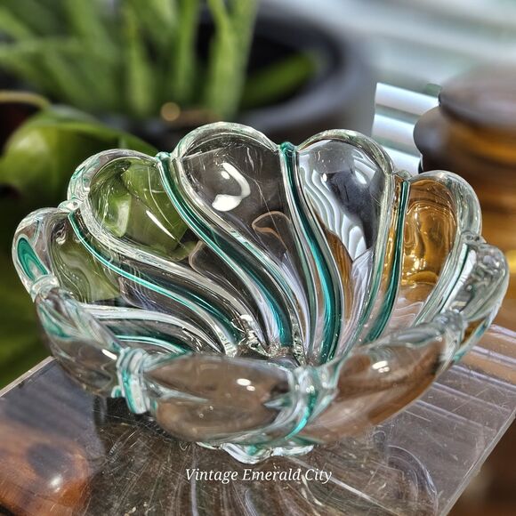 Vtg Mikasa Crystal Green Peppermint Swirl Tea Light Holder Candy Dish Home Decor - Picture 12 of 12